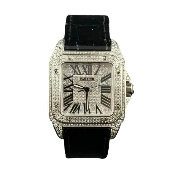 Cartier Santos size M  Full diamond after setting ของหลุดจำนำของแท้