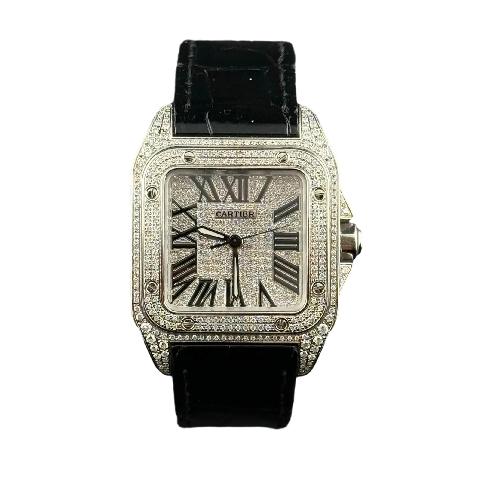 Cartier Santos size M  Full diamond after setting หลุดจำนำ